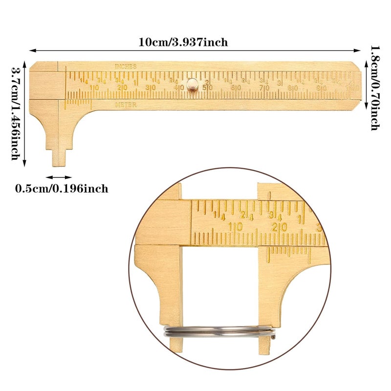 Konohan 2 Pcs Brass Vernier Caliper Pocket Handy Caliper Measuring Mini Tool Double Scale Sliding Gauge Metal Pocket Ruler for Bead Wire Jewels Rings Measurement - Image 2
